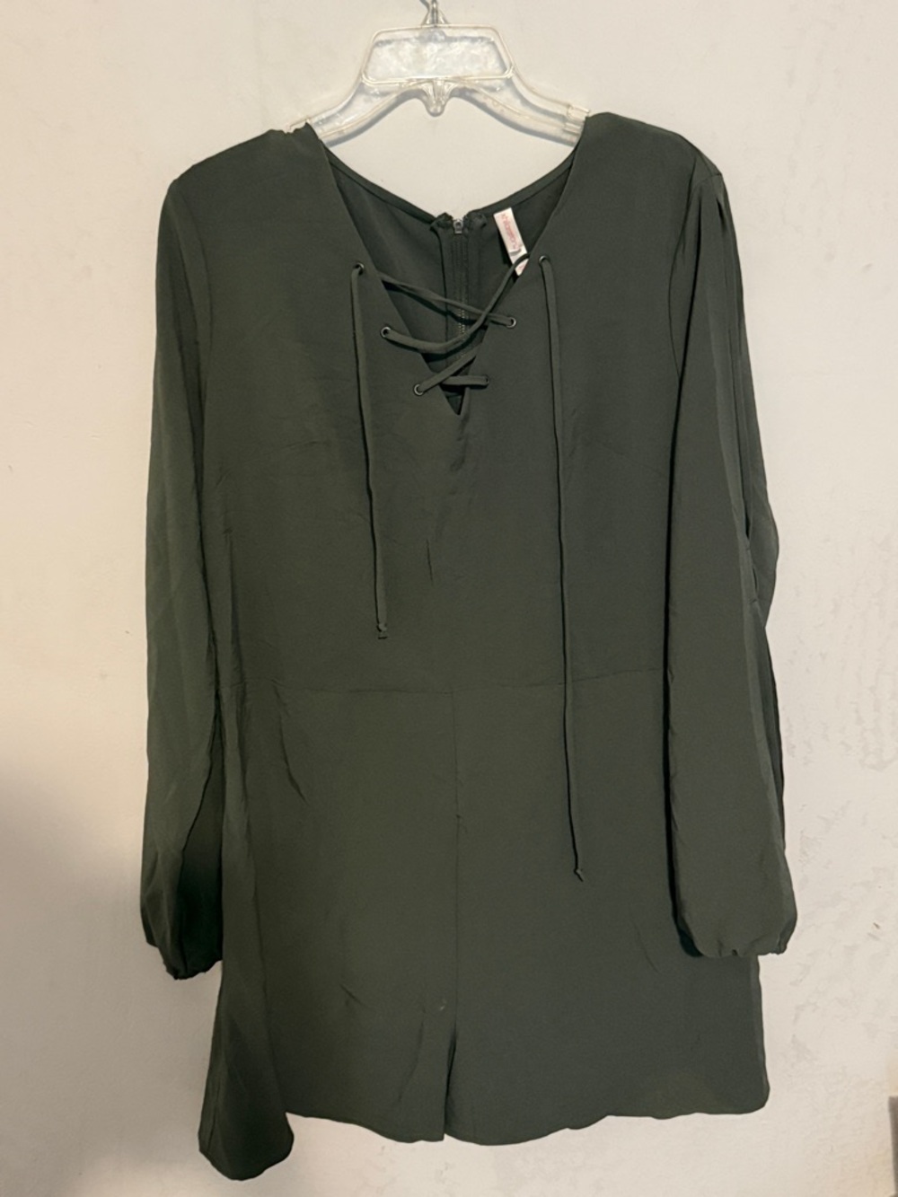 Xhilaration Dark Green Lace-Up Romper – Flowy Long Sleeve XL 🌿